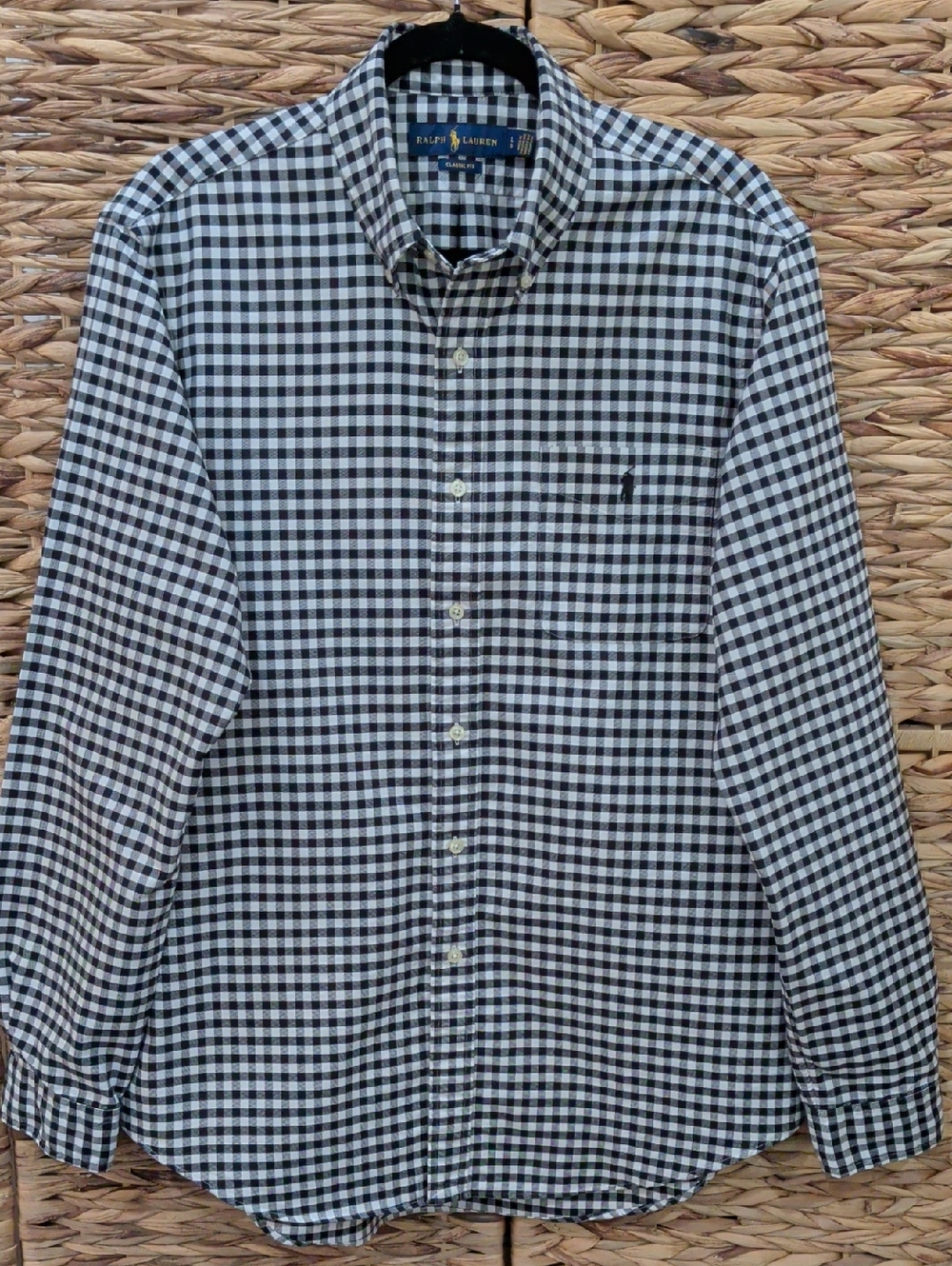 Ralph Lauren Black & White Gingham Check Button-Down Shirt Classic Fit Size L